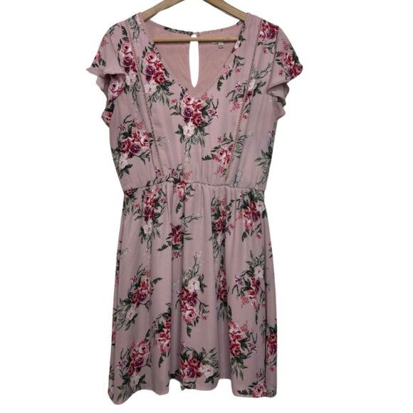 Lily Star Dresses & Skirts - LILY STAR | Women's Pink Floral Short Sleeve Mini Dress | Size L